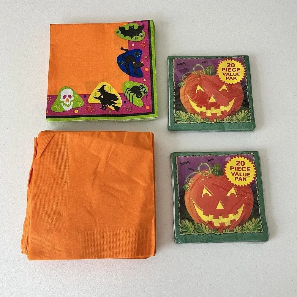 90s Y2K Halloween Paper Napkin Lot pumpkins jack o lantern scaredy cats witches